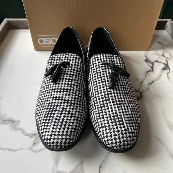 ASOS Houndstooth White Black Dress Loafers Size 11 - Picture 3 of 8